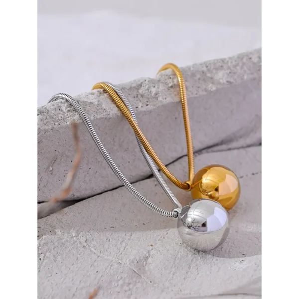 JINYOU 2719 Aço Inoxidável 25mm Big Ball Smooth Bling Colar de Pingente Ouro Real À Prova D 'Água Moda Texturizada Jóias - Image 2