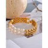 JINYOU 2378 Luxo Pérolas Naturais Cadeia Cubana Pulseira de Aço Inoxidável 316L Alta Qualidade Mulheres Cor do Ouro Jóias Premium - Image 2