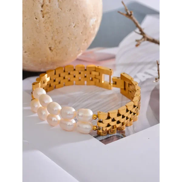 JINYOU 2378 Luxo Pérolas Naturais Cadeia Cubana Pulseira de Aço Inoxidável 316L Alta Qualidade Mulheres Cor do Ouro Jóias Premium - Image 2