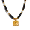 JINYOU 2562 Moda Pedra Natural Ágata Beads Cadeia Praça Coração Pingente Colar De Aço Inoxidável Artesanal Jóias Na Moda Bijoux