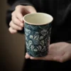 Handmade Open-Top Ru Kiln Flower Coke Cup Ceramic Tea Mug with Kung Fu Tea Set and Gift Box for Tea Lovers - Image 2