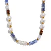 JINYOU 2563 Pedra Natural Pérola de Água Doce Lapis Lazuli Beads Cadeia Handmade Colar De Aço Inoxidável Colar Elegante Jóias