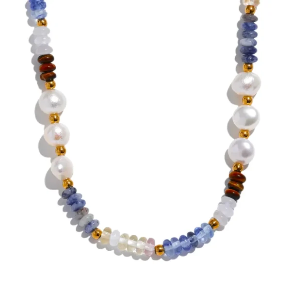 JINYOU 2563 Pedra Natural Pérola de Água Doce Lapis Lazuli Beads Cadeia Handmade Colar De Aço Inoxidável Colar Elegante Jóias