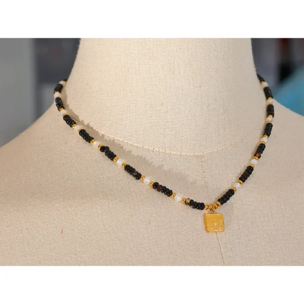 JINYOU 2562 Moda Pedra Natural Ágata Beads Cadeia Praça Coração Pingente Colar De Aço Inoxidável Artesanal Jóias Na Moda Bijoux - Image 2