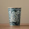 Handmade Open-Top Ru Kiln Flower Coke Cup Ceramic Tea Mug with Kung Fu Tea Set and Gift Box for Tea Lovers