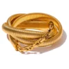 JINYOU 2711 Alta Qualidade Em Aço Inoxidável Em Camadas Elastic Grosso Pulseira Pulseira À Prova D 'Água 18K Declaração De Ouro Unisex Jóias