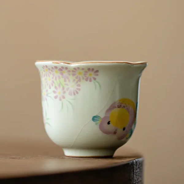 Goldfish Master Eco-Friendly Home Porcelain Tea Cup Set Handcrafted Single Cup with Ceramic Flower Saucer for Tea & Coffee